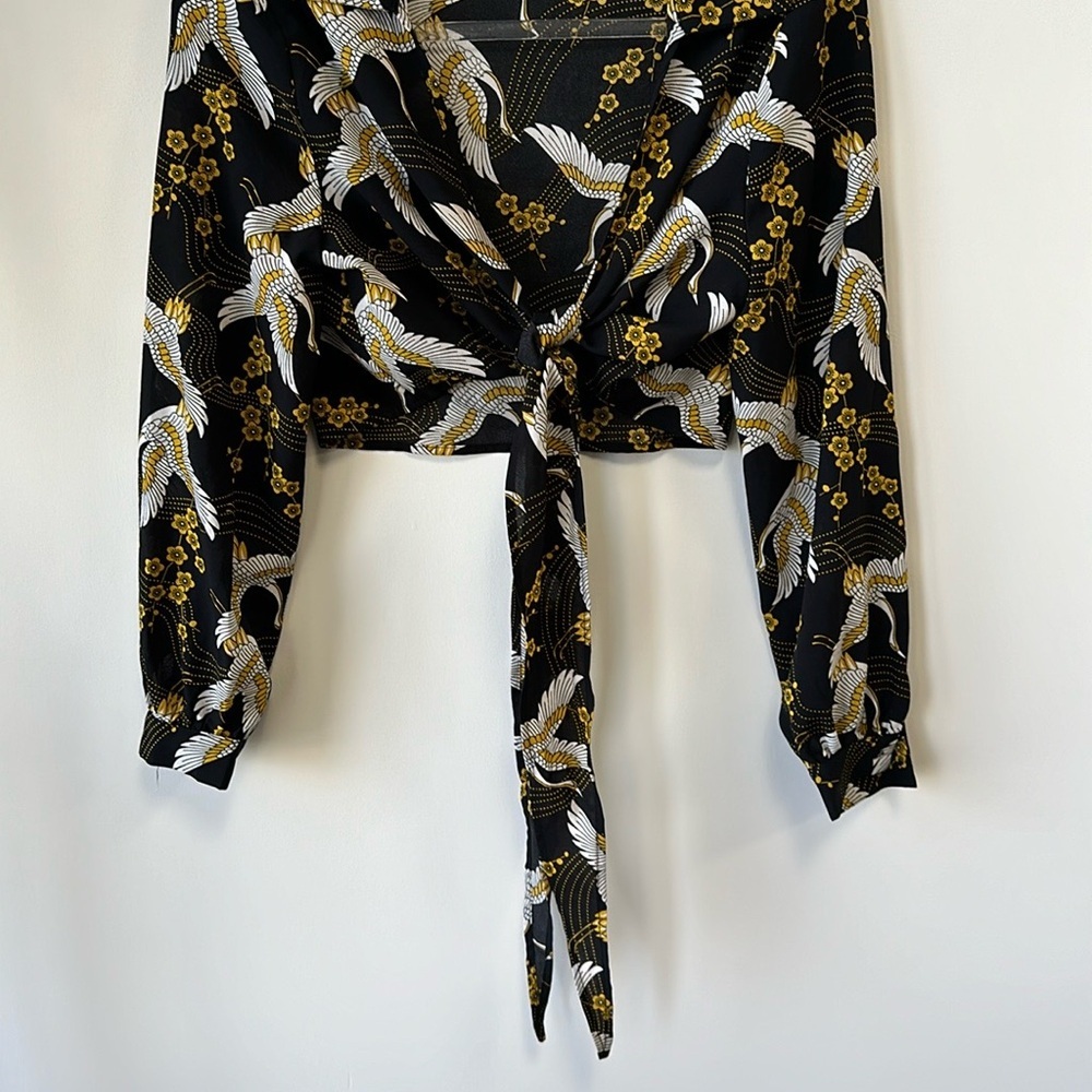 Nasty Gal Sz 2 Boho Birds Long Sleeve Crop Top - Picture 2 of 8